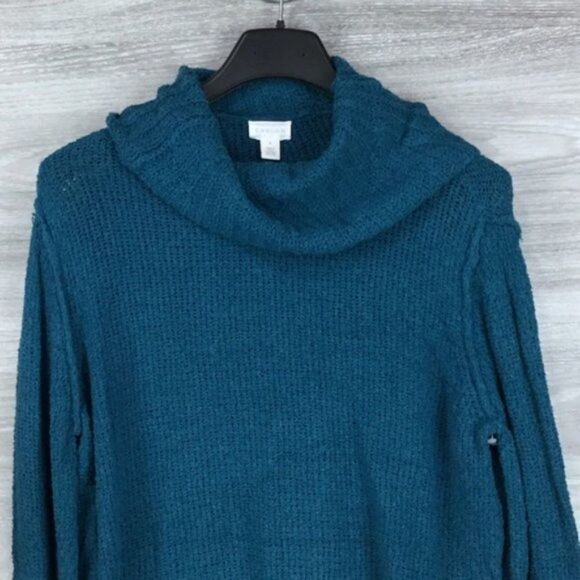 Caslon turtleneck sweater cuff sleeves teal size M - Picture 3 of 6